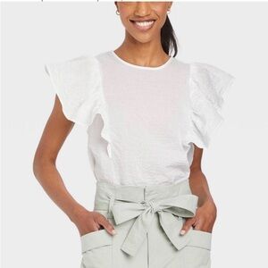 A new day White Ruffle Flutter Sleeve Tank Top Blouse